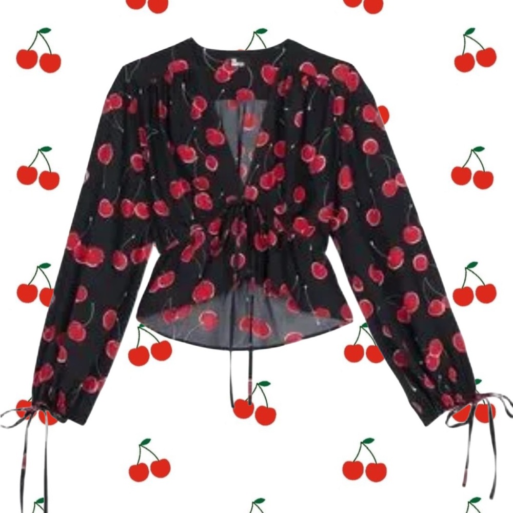 ❌ SOLD❌👀‼️The Kooples Black Cherry Pattern Blouse